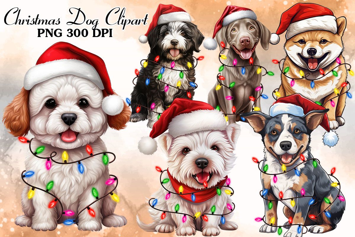 Christmas Dog Sublimation Clipart Bundle preview for craft projects