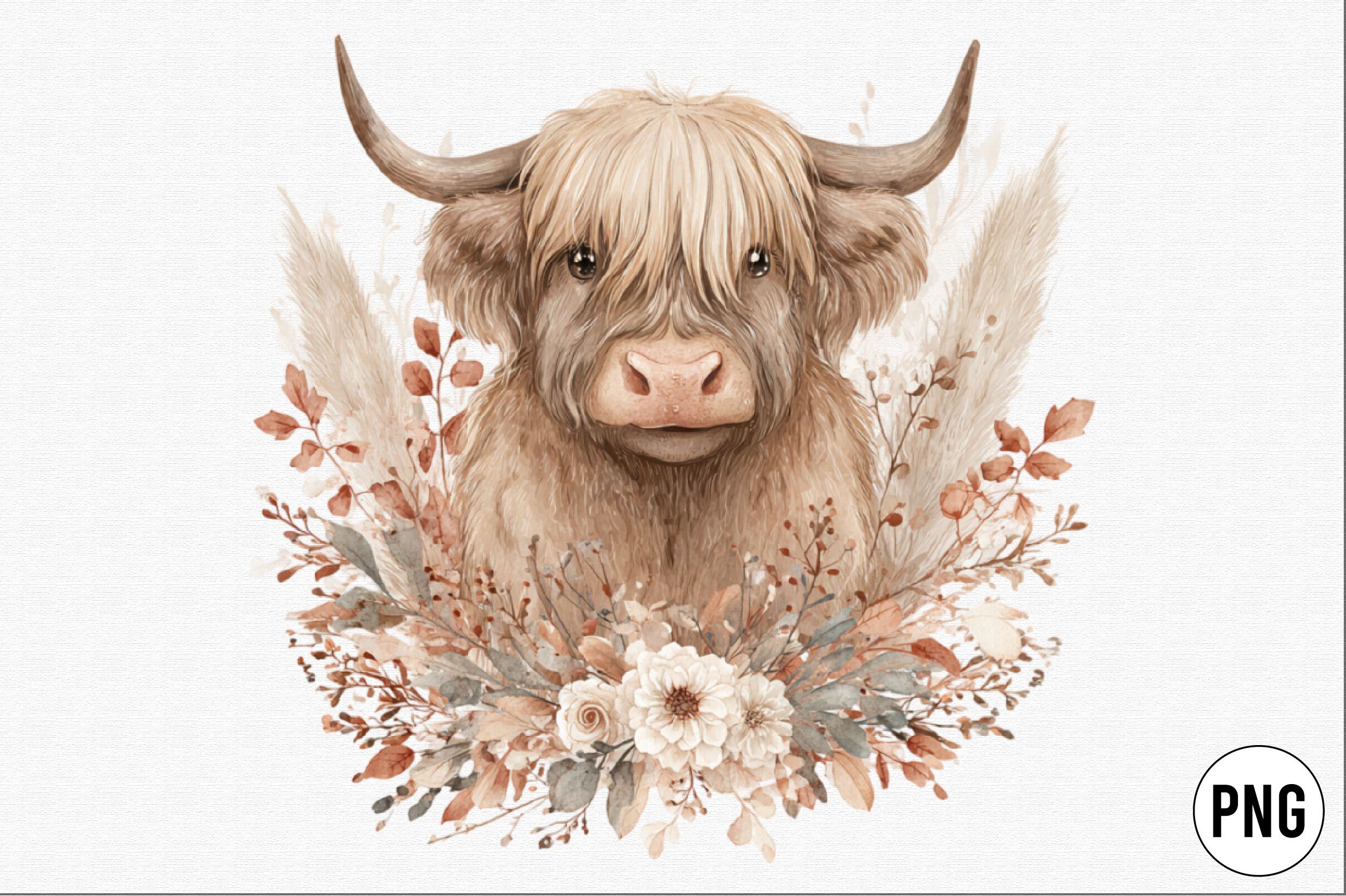 Autumn Highland Cow PNG Clipart preview for craft projects