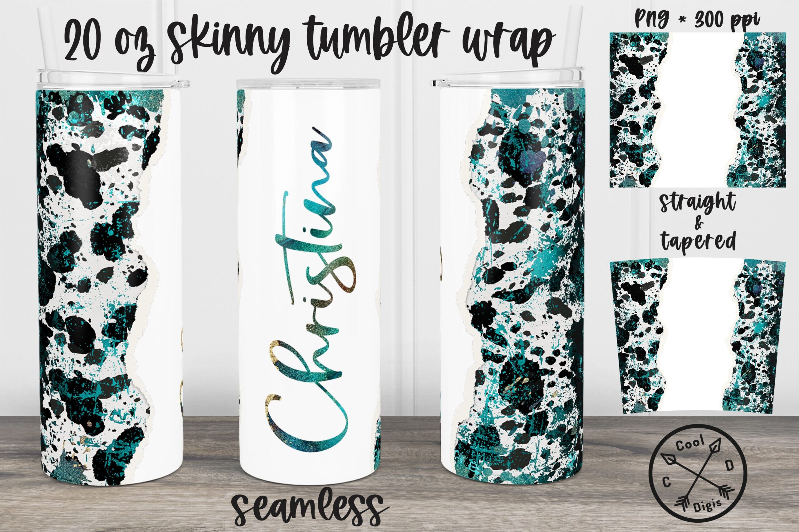 Cowhide Teal Tumbler with Space for Text preview for craft projects
