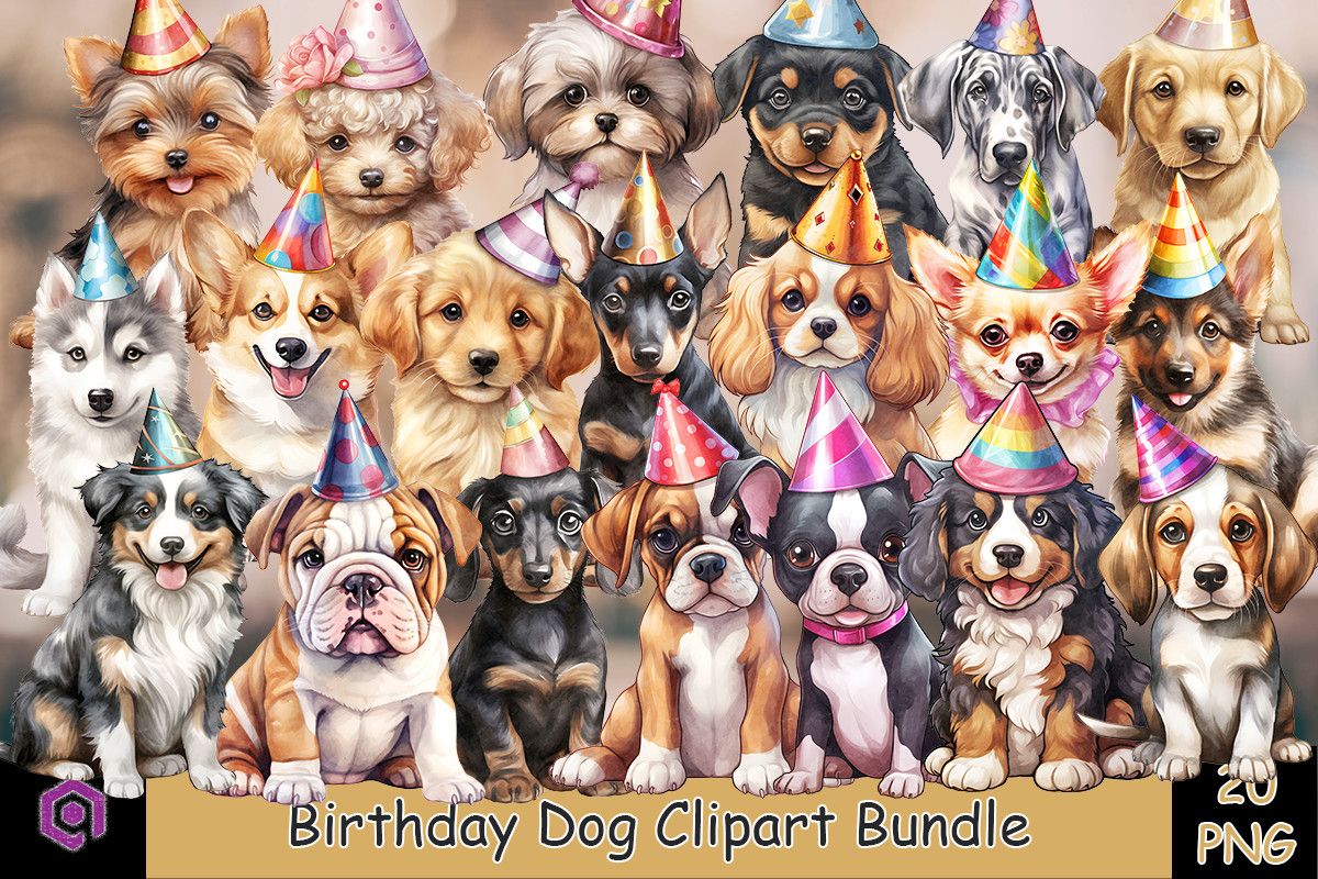Birthday Dog Clipart Bundle 20 PNG preview for craft projects