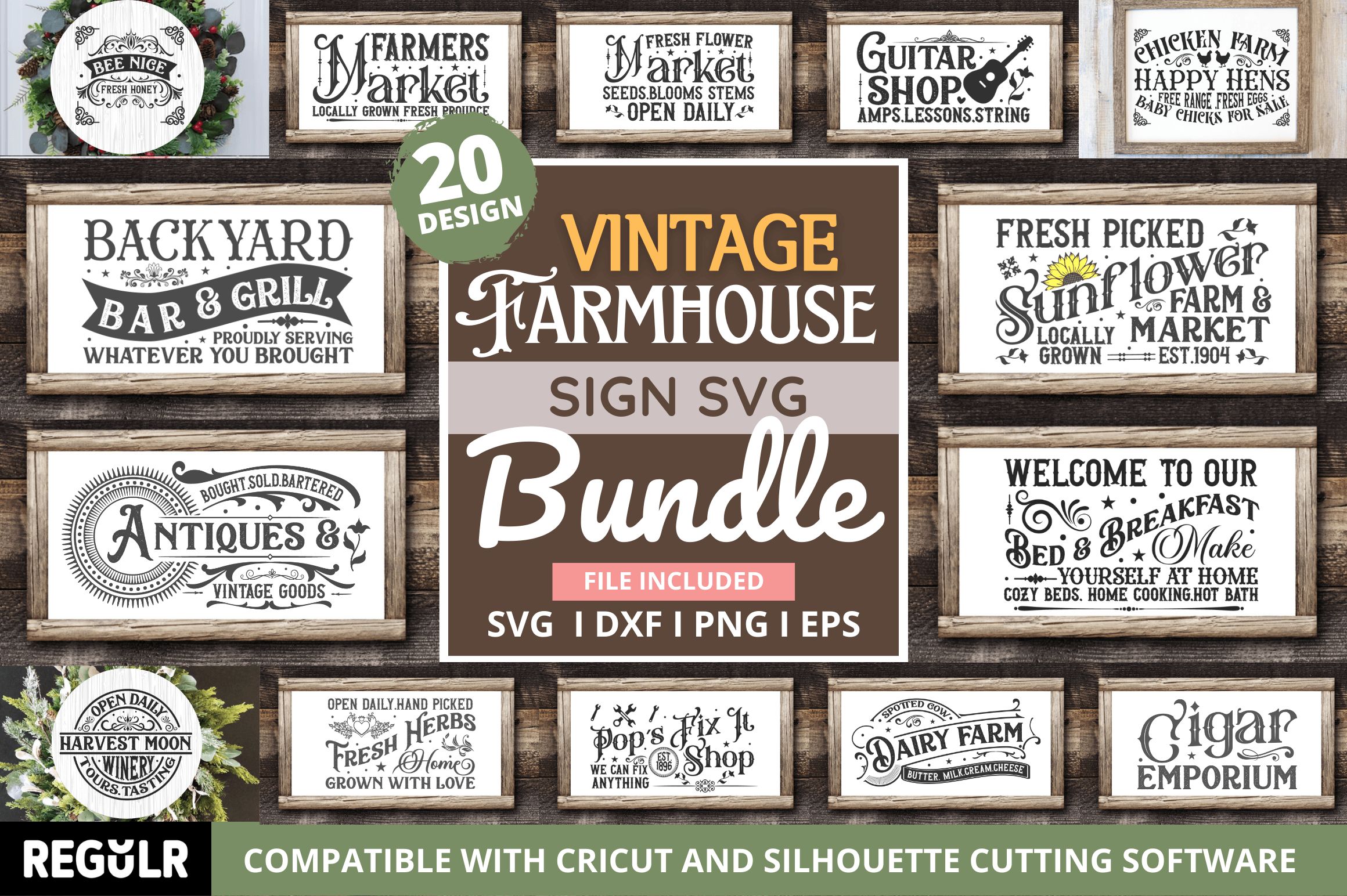 Vintage Farmhouse Sign Bundle preview for craft projects