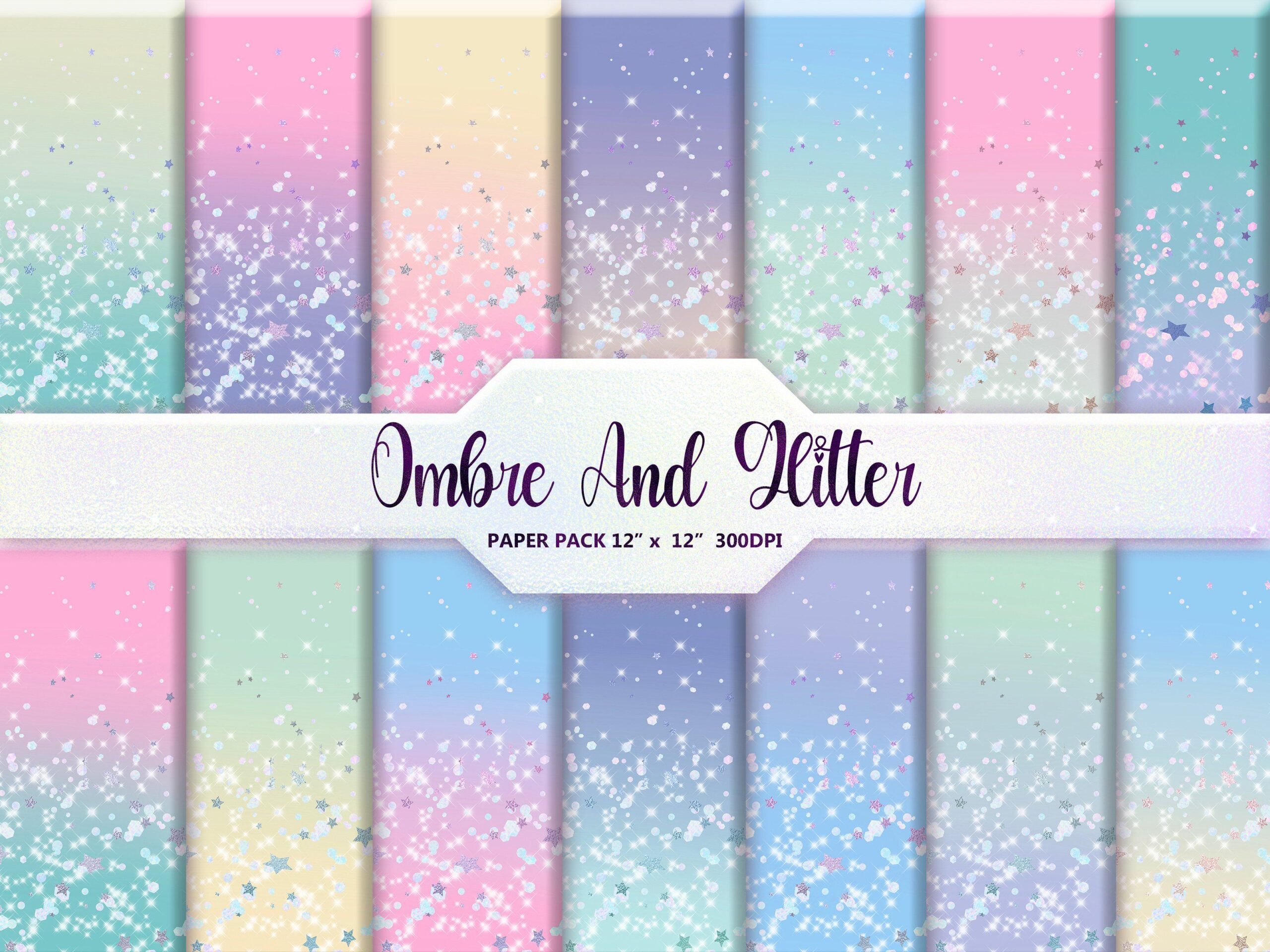 Ombre and Glitter Digital Paper Pack preview for craft projects