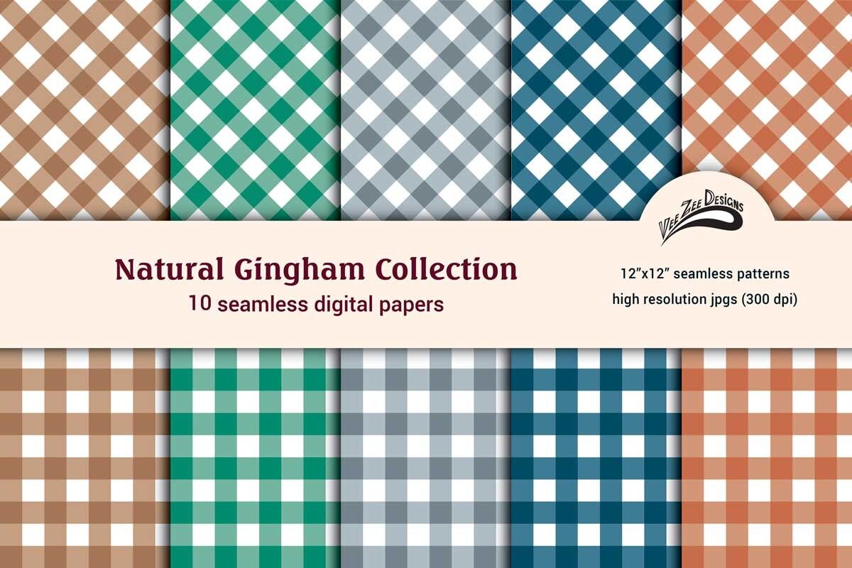 Seamless Natural Gingham Digital Papers preview for craft projects