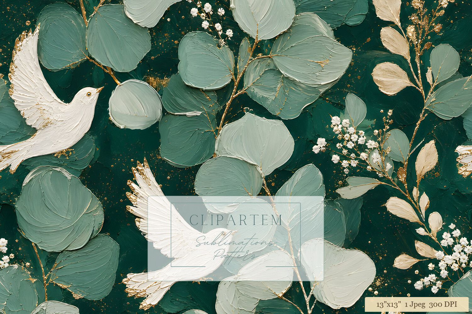 Eucalyptus Dove Teal Gold Pattern preview for craft projects