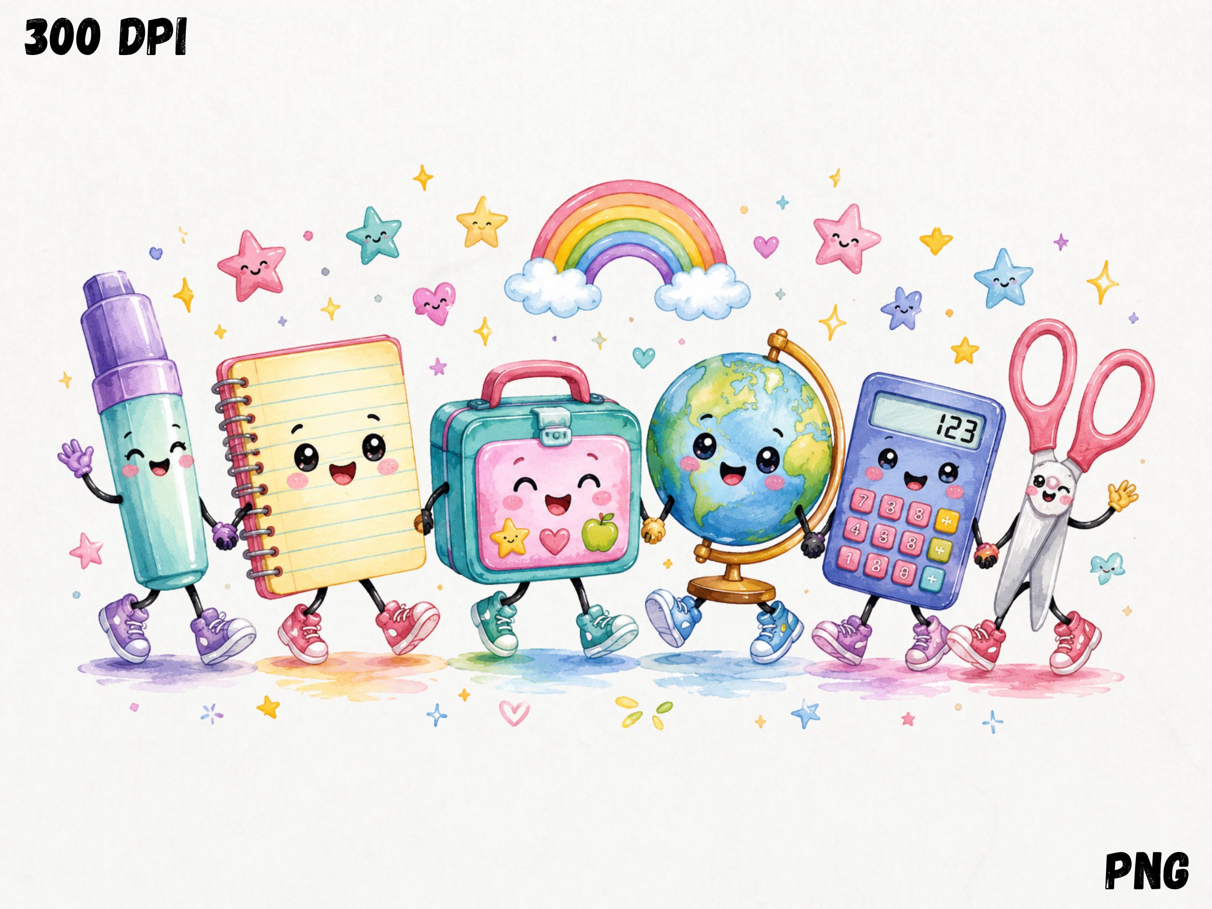 Cute School Supplies Friends PNG, Kawaii preview for craft projects