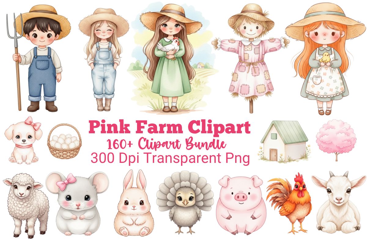 Farm Friends Png Clipart Bundle preview for craft projects