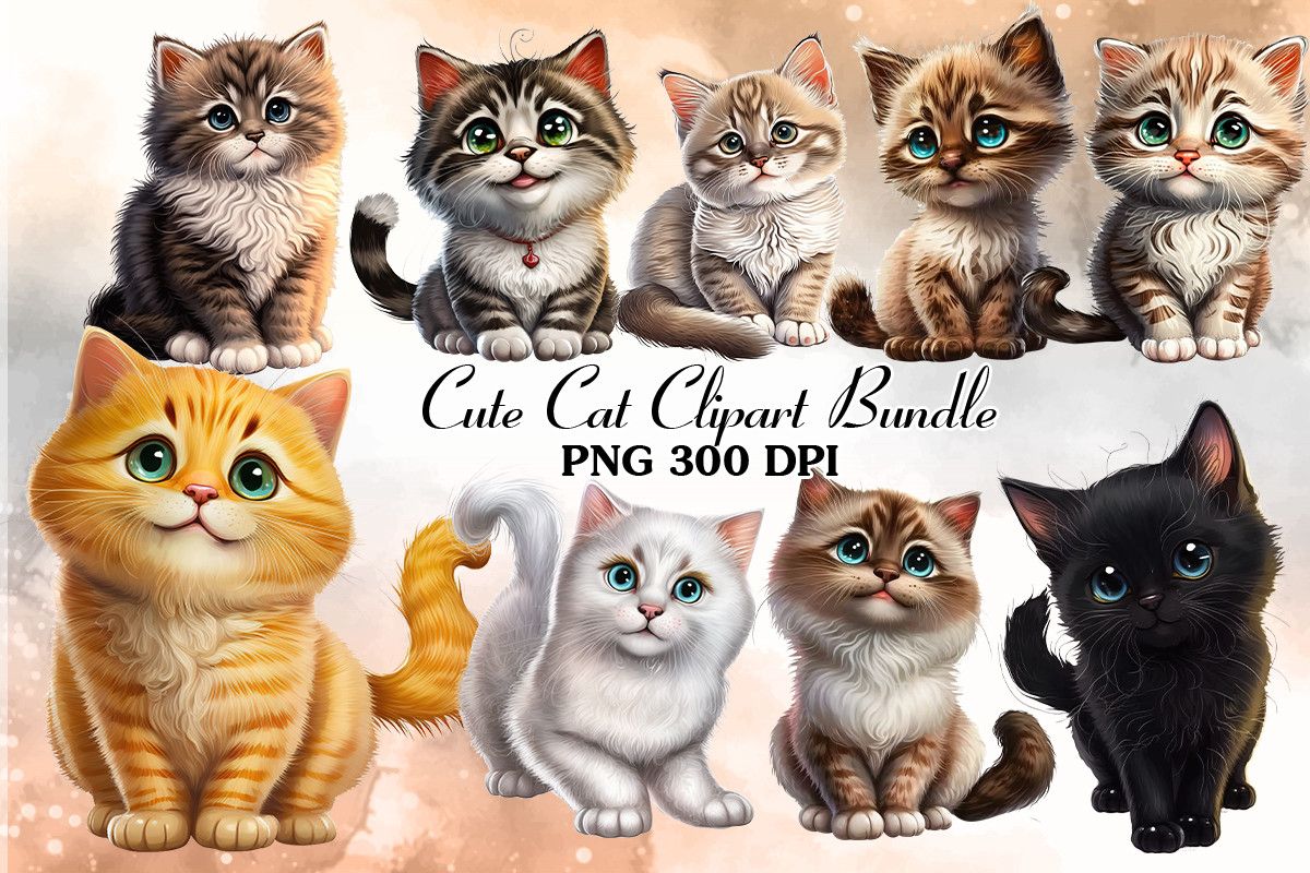 Cute Cat Sublimation Clipart Bundle preview for craft projects