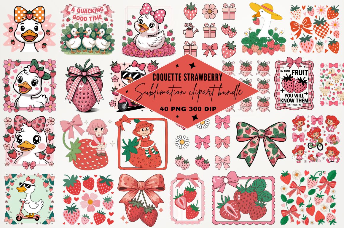 Coquette Strawberry Sublimation Designs preview for craft projects
