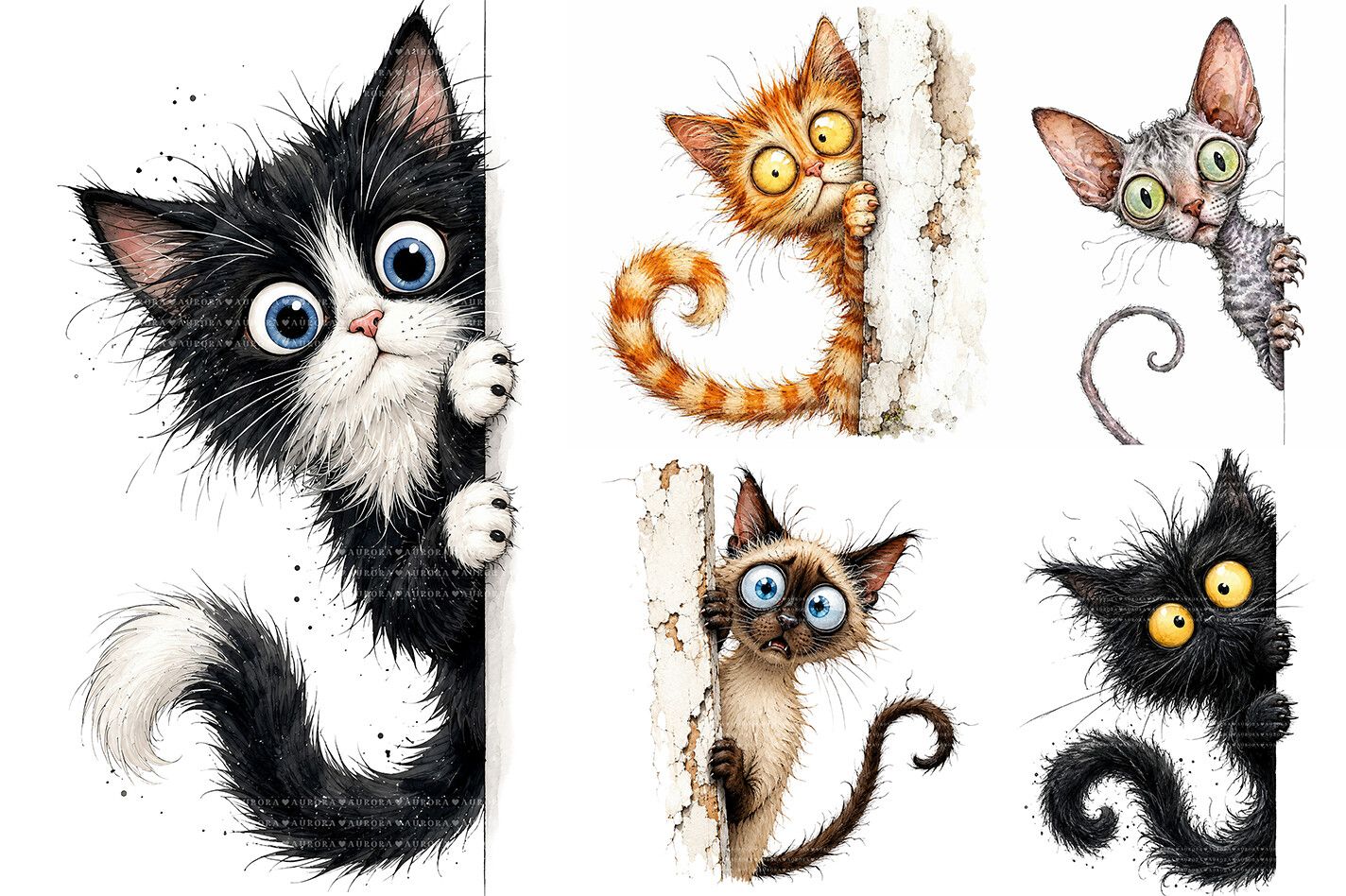 Peeking Cat Sublimation Clipart Bundle preview for craft projects