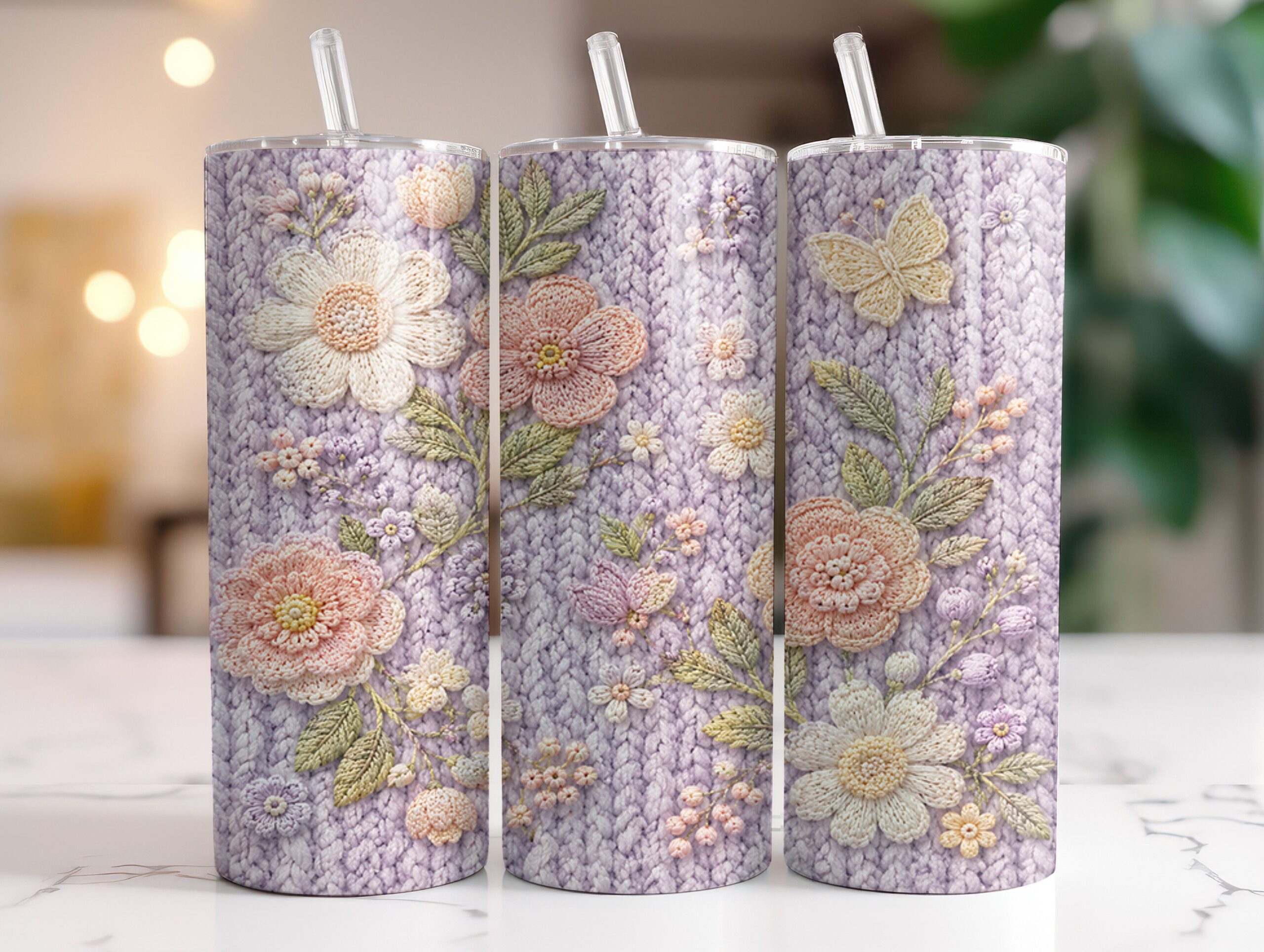 Pastel Floral Crochet 20oz Tumbler Wrap preview for craft projects