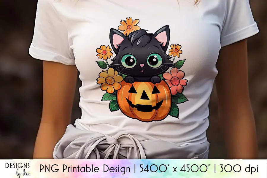 Halloween Cat and Pumpkins Sublimation preview for Halloween black cat sublimation PNG