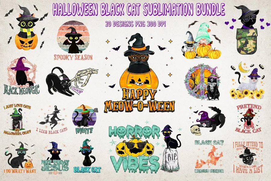 Halloween Black Cat Sublimation Bundle preview for Halloween black cat sublimation PNG