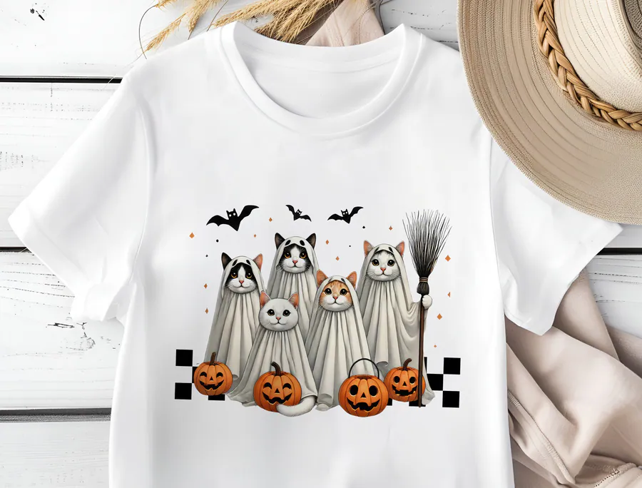 Halloween Ghost Cats PNG preview for Halloween black cat sublimation PNG