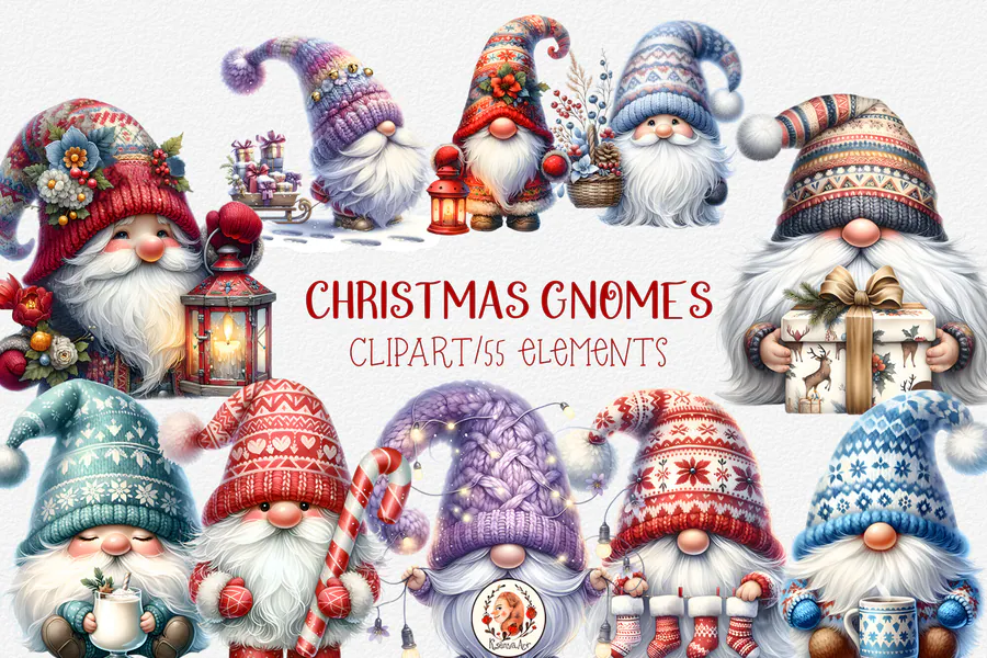 Christmas Gnomes Clipart Bundle preview for Christmas gnome sublimation PNG
