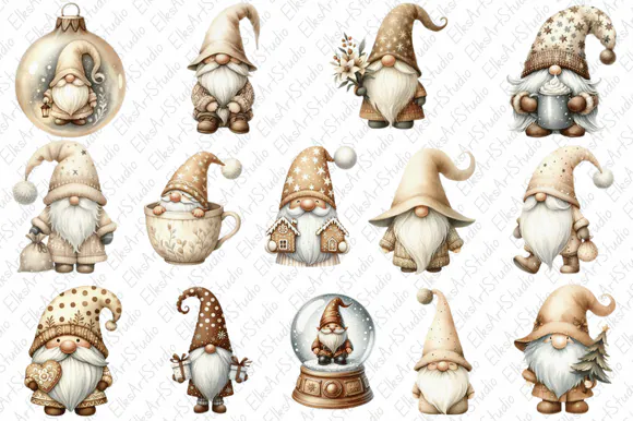 Cute Christmas Gnome Clipart Bundles preview for Christmas gnome sublimation PNG