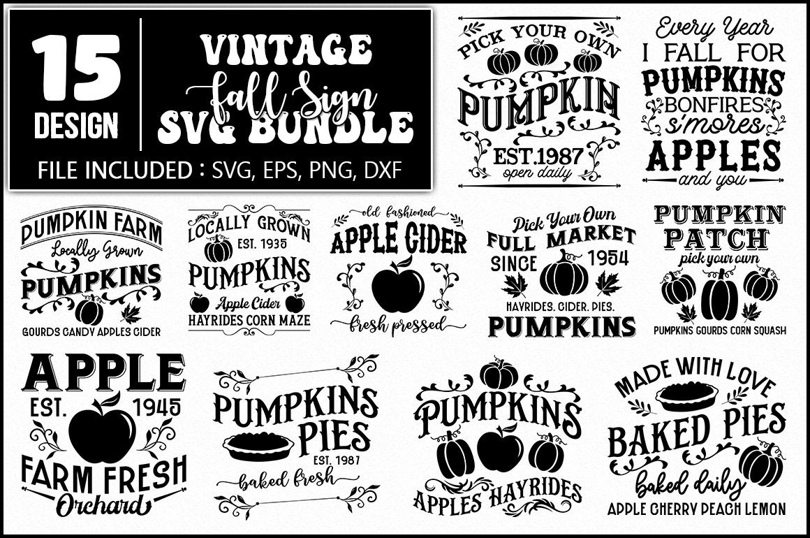 Vintage Fall Sign SVG Bundle preview for craft projects