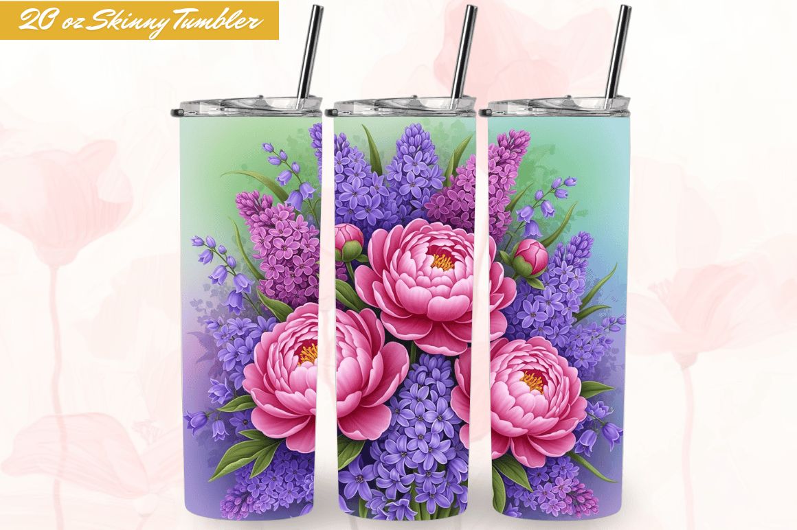 Watercolor Flowers 20OZ Tumbler Wrap PNG preview for craft projects