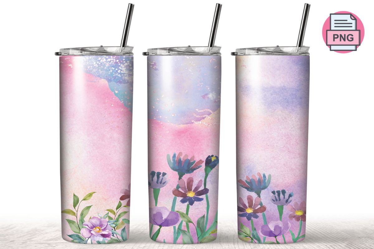 20 Oz Skinny Tumbler Watercolor Flower preview for craft projects