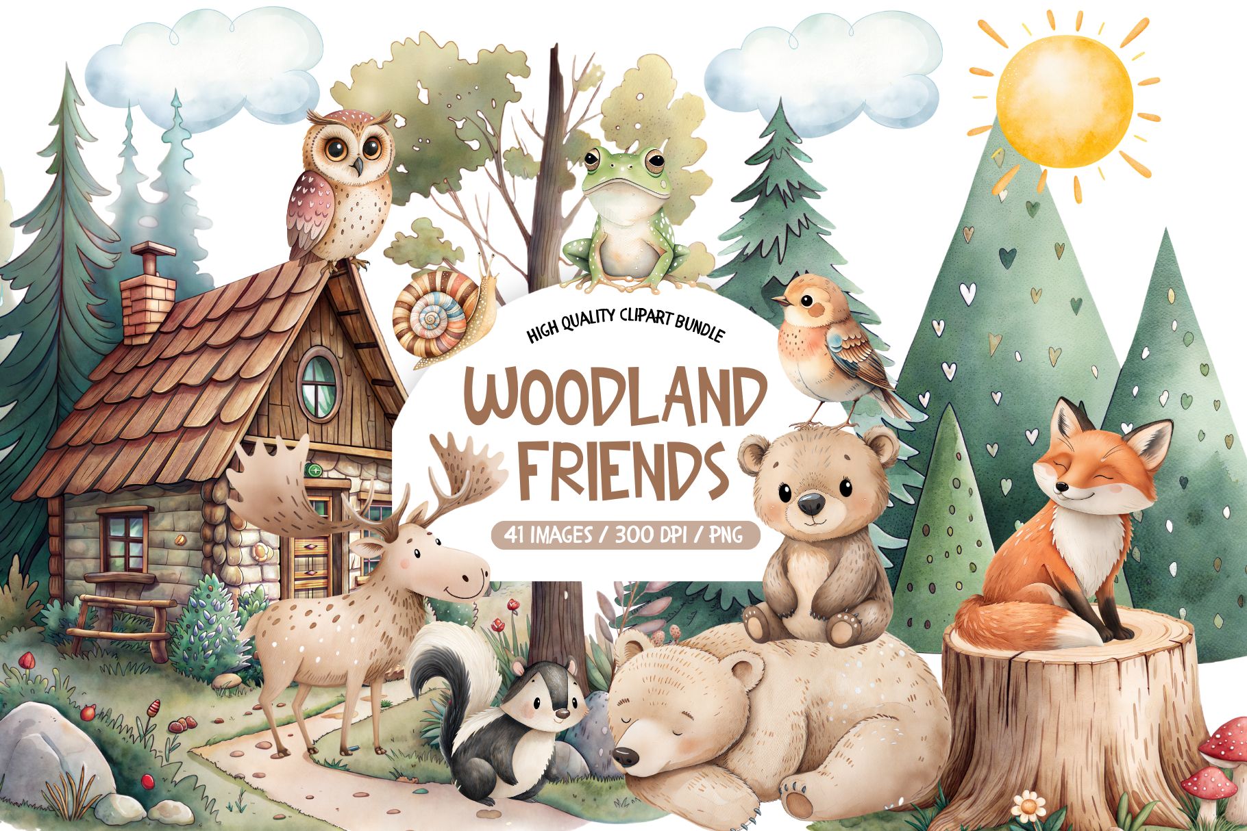 Woodland Friends Clipart preview for woodland crafts