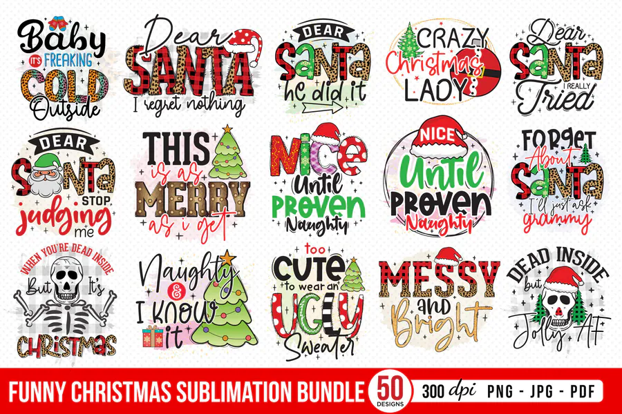 Funny Christmas Sublimation Bundle preview for funny Christmas sublimation PNG