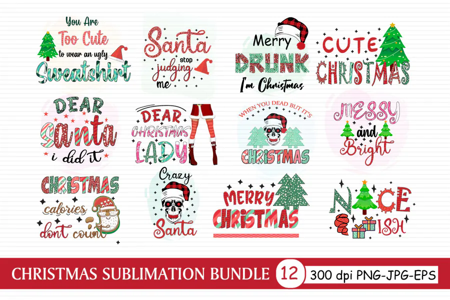 Christmas Funny Sublimation Bundle preview for funny Christmas sublimation PNG