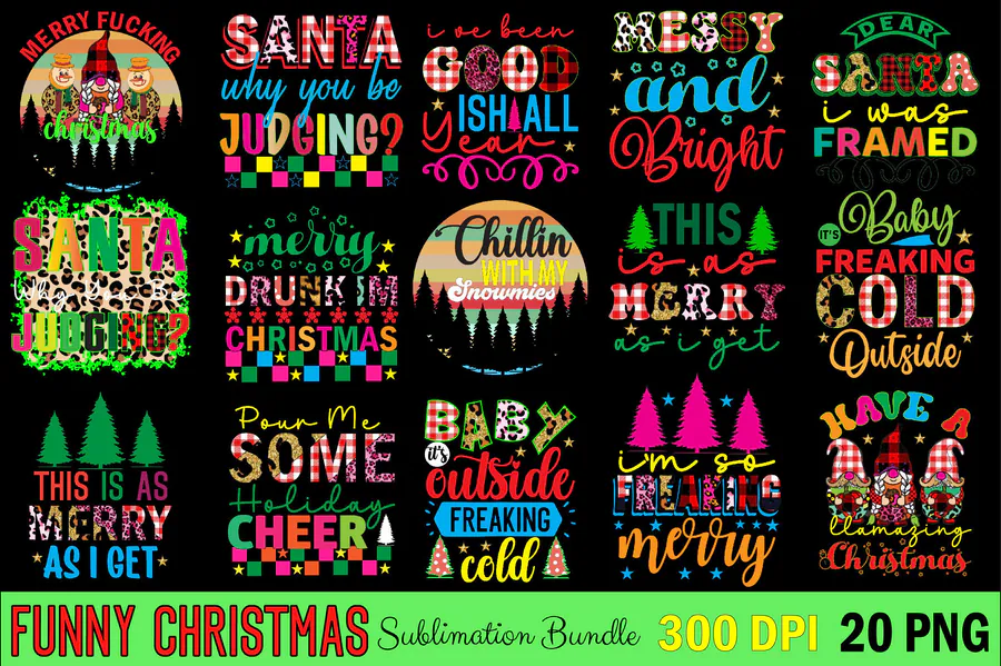 Funny Christmas Sublimation Bundle preview for funny Christmas sublimation PNG