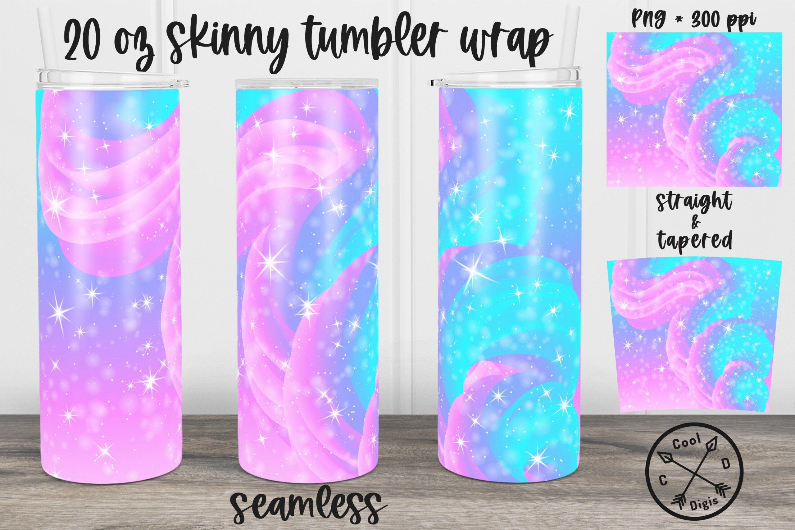 Princess Stars Blue Pink Tumbler Wrap preview for craft projects