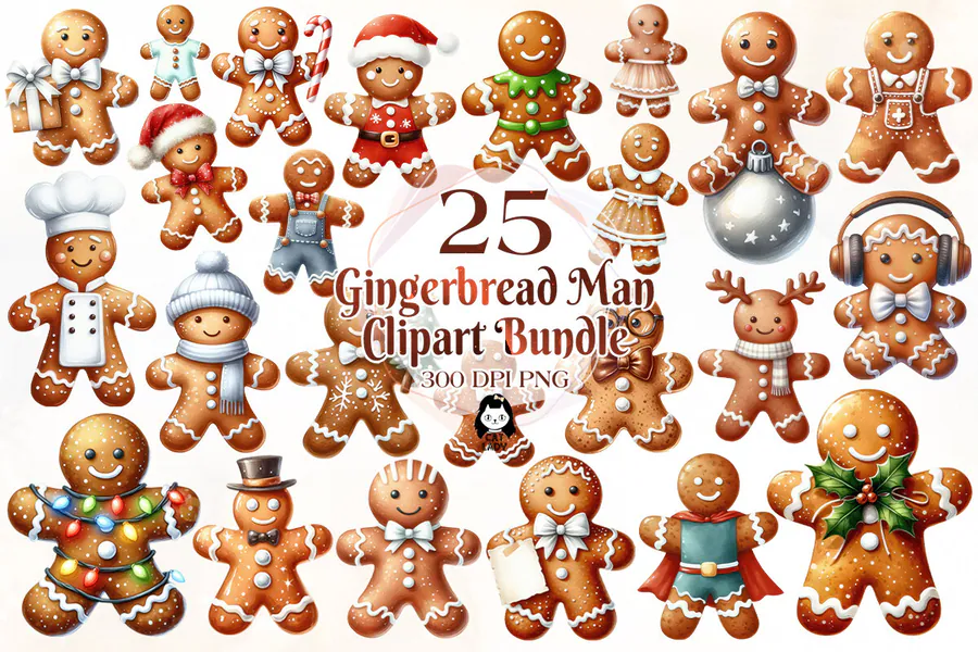 Christmas Gingerbread Man Clipart Bundle preview for gingerbread Christmas sublimation PNG