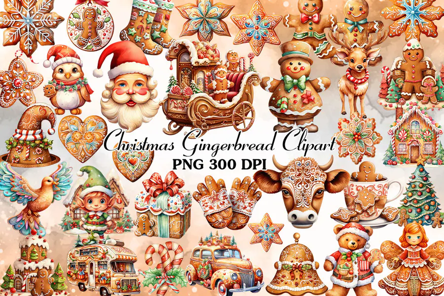 Christmas Gingerbread Clipart Bundle preview for gingerbread Christmas sublimation PNG