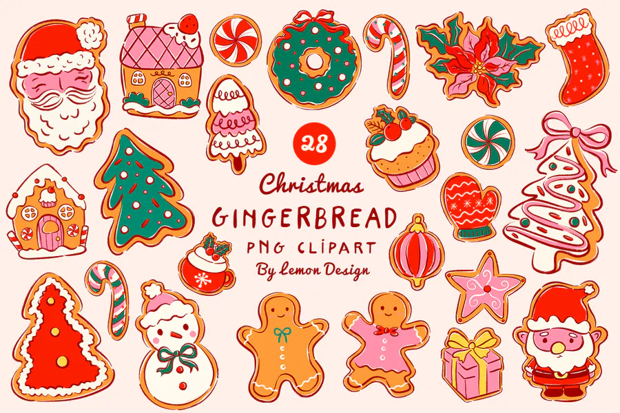 Christmas Gingerbread PNG Clipart Bundle preview for gingerbread Christmas sublimation PNG