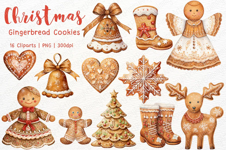 Christmas Gingerbread Clipart Bundle preview for gingerbread Christmas sublimation PNG