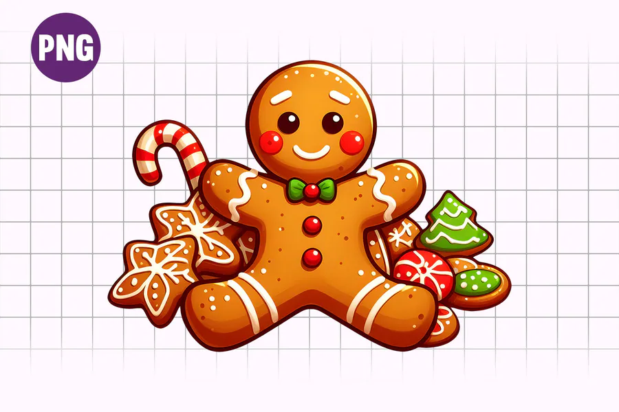 Cute Gingerbread Clipart Christmas PNG preview for gingerbread Christmas sublimation PNG