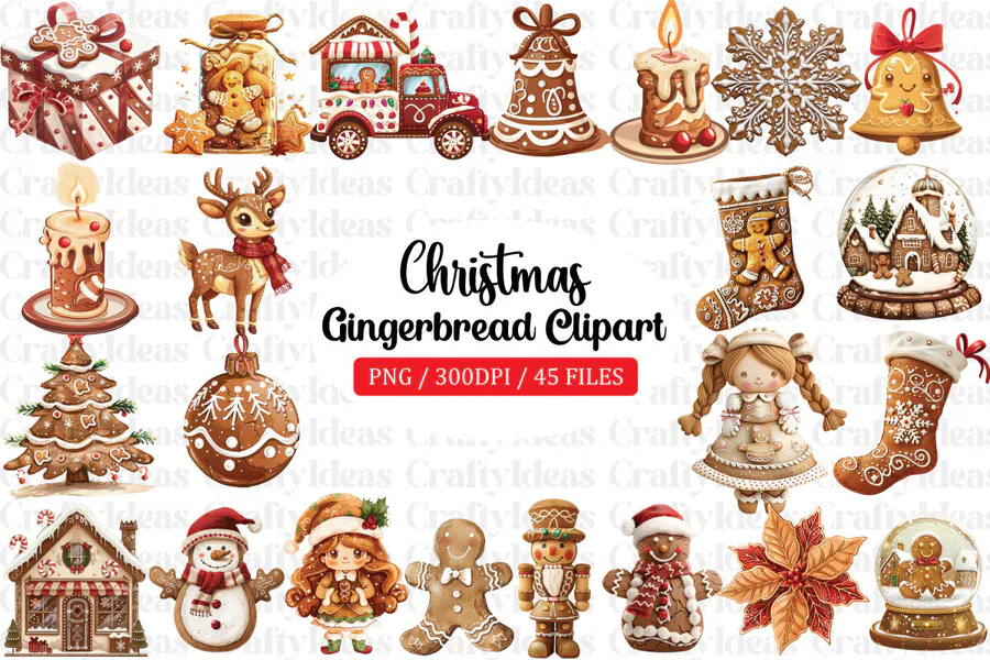 Christmas Gingerbread Clipart Bundle preview for gingerbread Christmas sublimation PNG