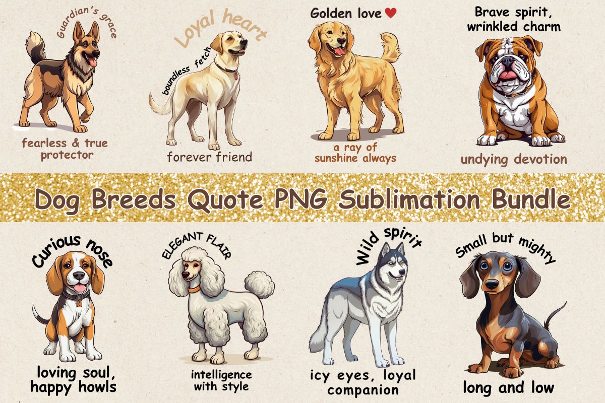 Dog Breeds Quote PNG Sublimation Bundle preview for craft projects