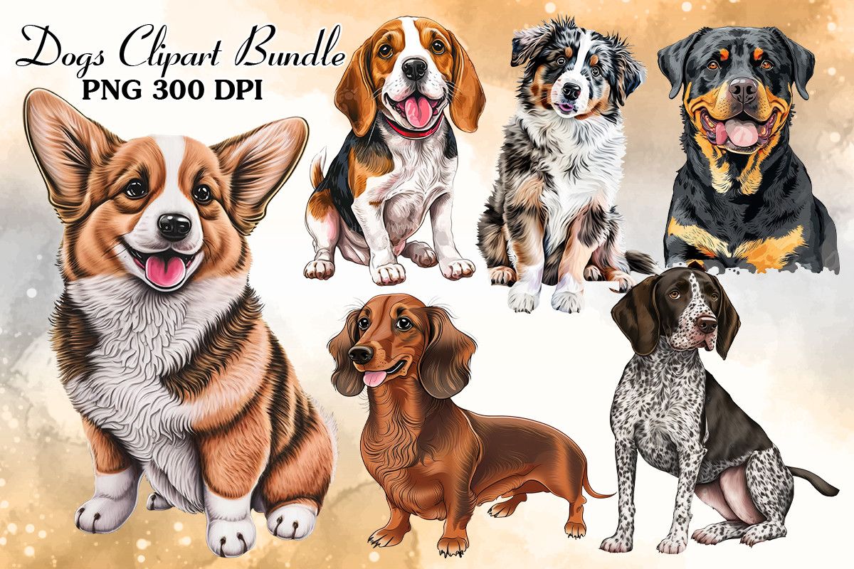 Cute Dog Sublimation Clipart Bundle preview for craft projects