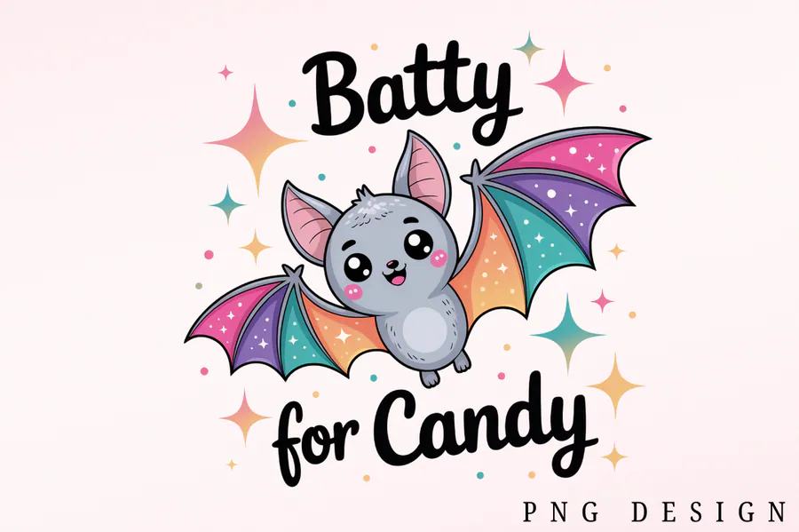 Cute Halloween Bat Candy PNG preview for Halloween bat sublimation PNG