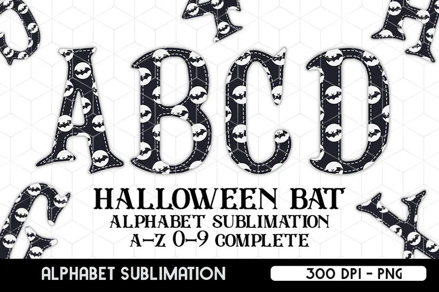 Halloween Bat Letters Sublimation preview for Halloween bat sublimation PNG