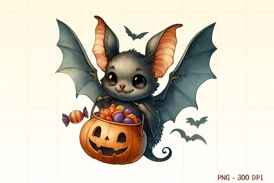 Cute Bat Halloween Clipart Sublimation preview for Halloween bat sublimation PNG