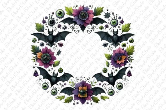Halloween Bats Wreat Clipart Sublimation preview for Halloween bat sublimation PNG