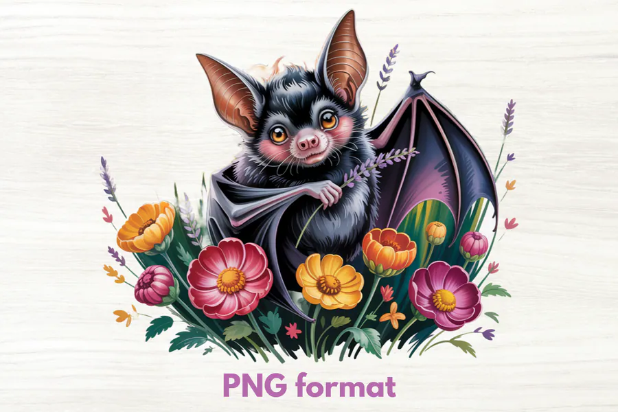 Floral Cute Bat PNG Sublimation preview for Halloween bat sublimation PNG