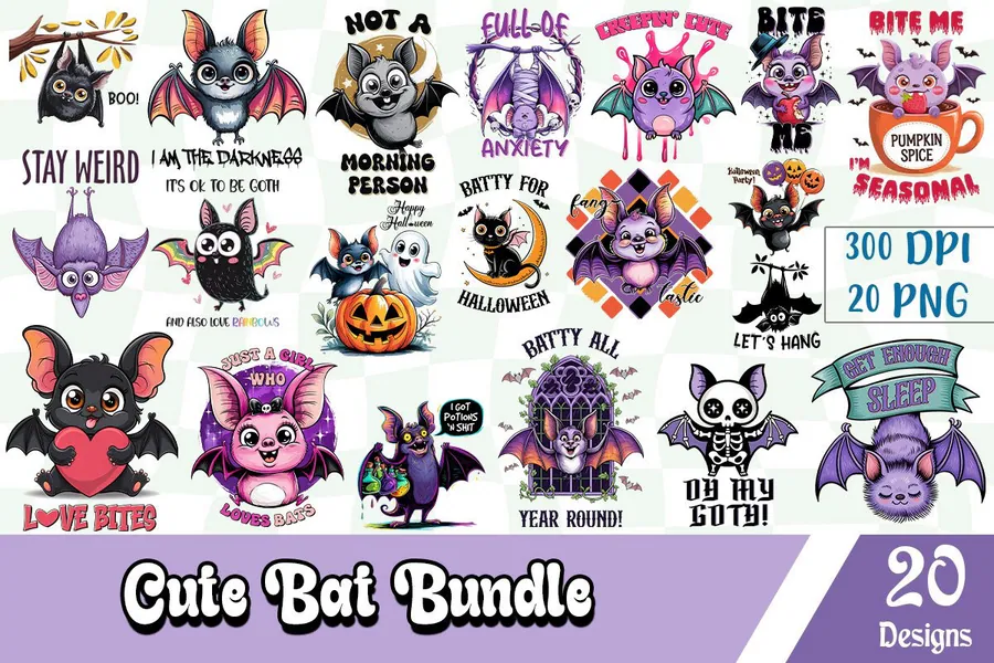 Cute Bat Sublimation Bundle preview for Halloween bat sublimation PNG