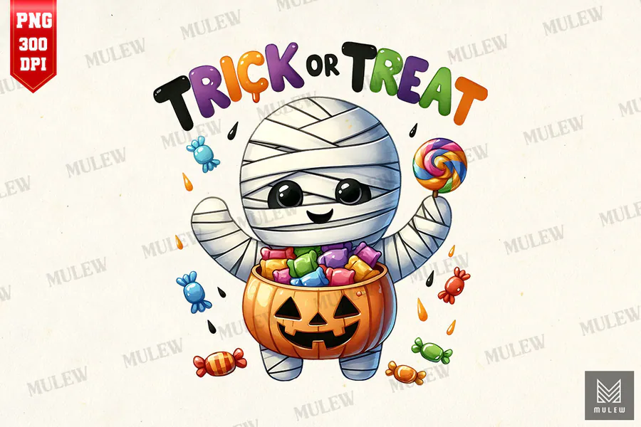 Trick or Treat Halloween Sublimation PNG preview for Halloween candy sublimation PNG