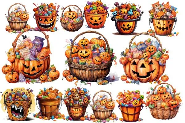 Halloween Pumpkin Basket Candy Clipart preview for Halloween candy sublimation PNG