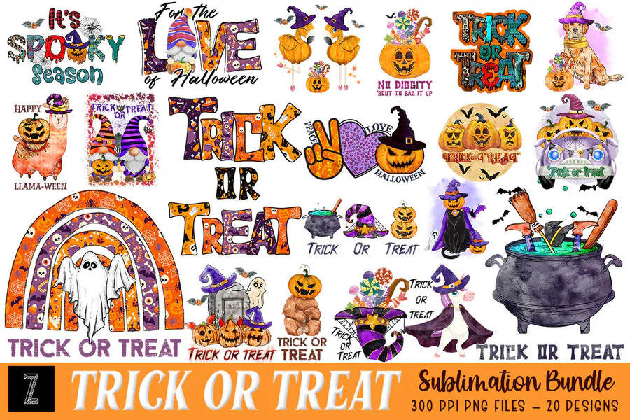 Trick or Treat Sublimation Bundle preview for Halloween candy sublimation PNG