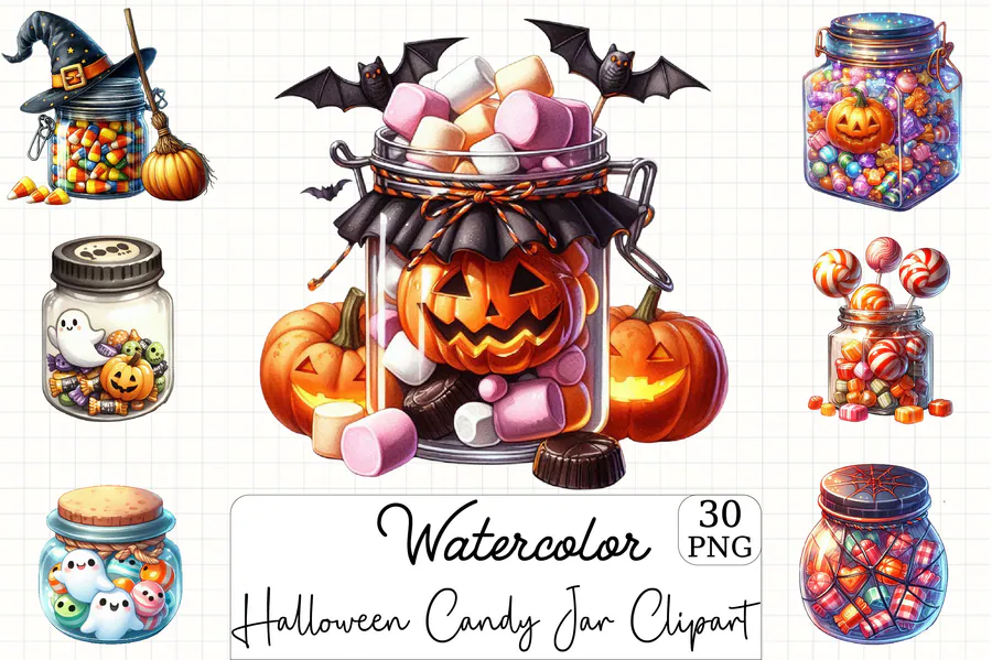 Halloween Candy Jar Sublimation Clipart preview for Halloween candy sublimation PNG