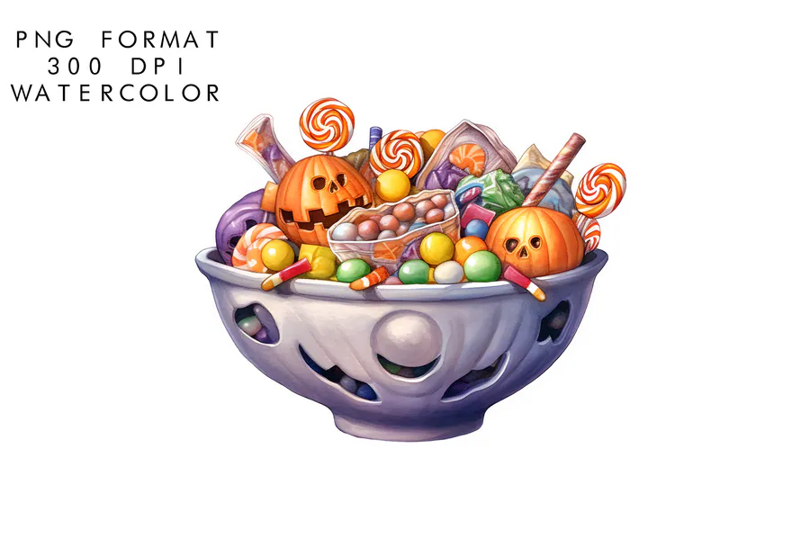 Watercolor Halloween Candy Clipart preview for Halloween candy sublimation PNG