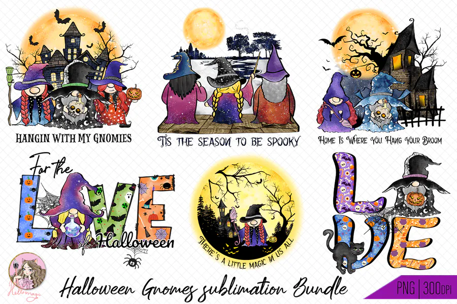 Halloween Gnomes Sublimation Bundle preview for Halloween gnome sublimation PNG