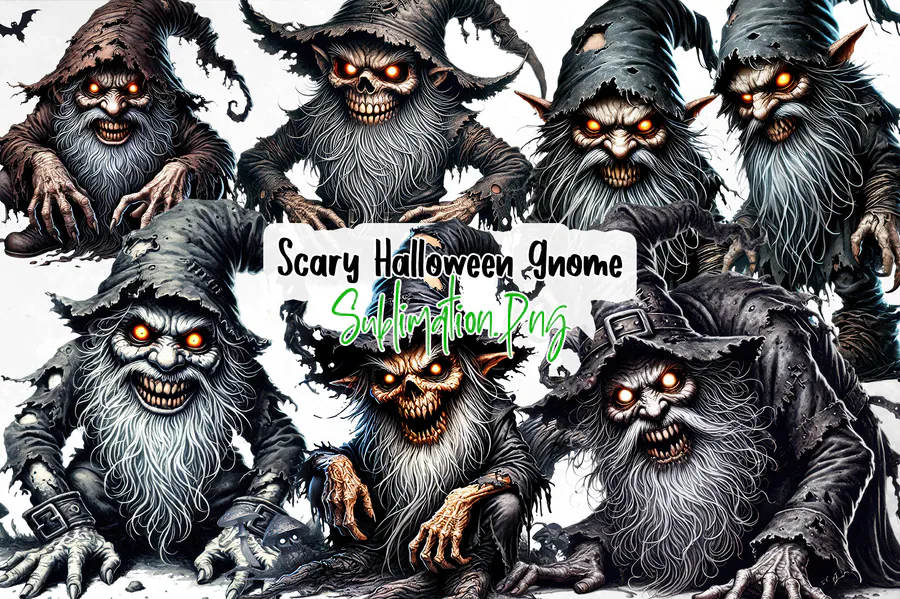 Scary Halloween Gnome Sublimation PNG preview for Halloween gnome sublimation PNG