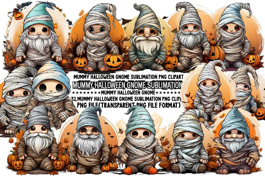 Mummy Halloween Gnome Sublimation Bundle preview for Halloween gnome sublimation PNG