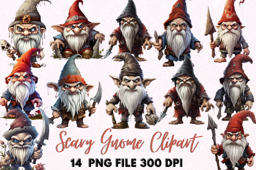 Scary Gnome Clipart Bundle preview for Halloween gnome sublimation PNG